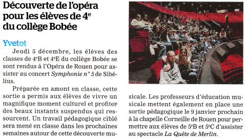 Découverte de l'opéra pour les quatrièmes du collège Bobée
