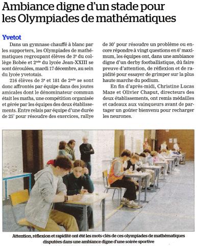 Ambiance digne d'un stade pour les Olympiades de mathématiques
